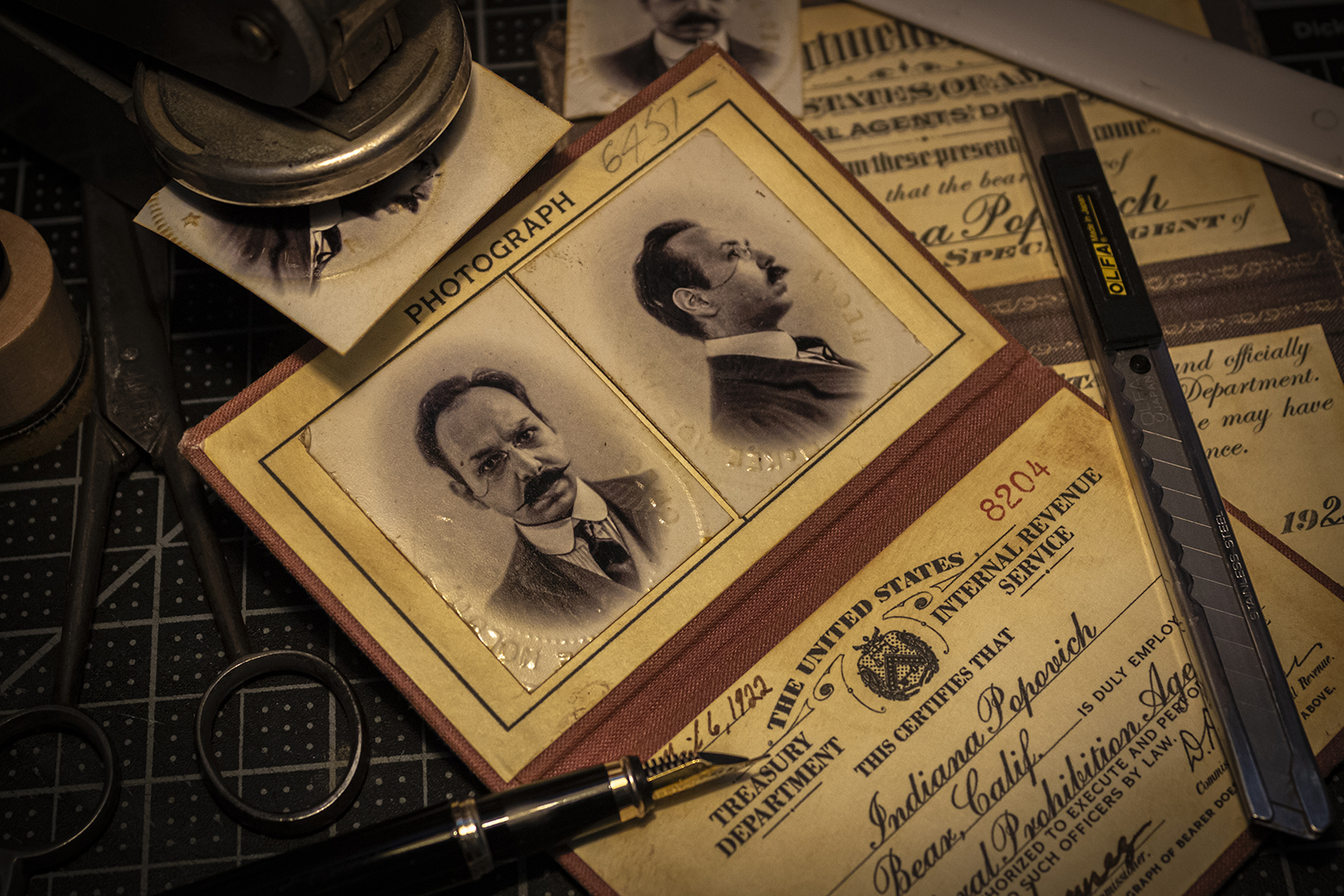 A photograph of a replica of a 1920s IRS ID for a prohibition agent. It's me, I'm the prohibition agent.
